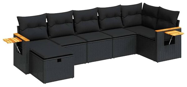 7 részes fekete polyrattan kerti ülőgarnitúra párnával
