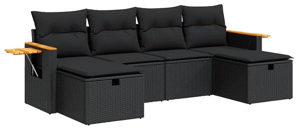 6 részes fekete polyrattan kerti ülőgarnitúra párnákkal
