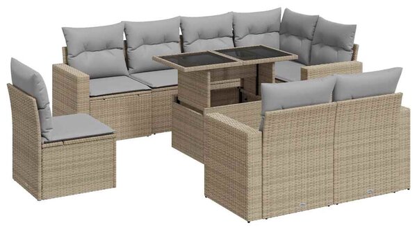 9 részes bézs polyrattan kerti ülőgarnitúra párnákkal