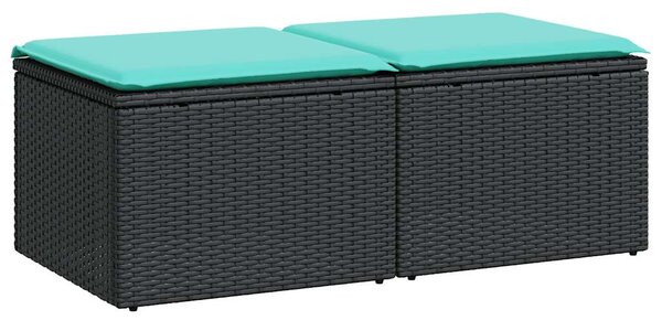 2 részes fekete polyrattan akácfa kerti ülőgarnitúra párnával