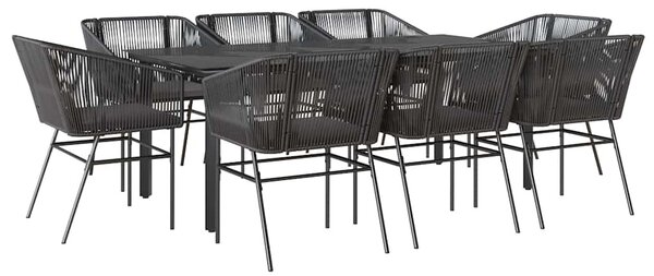 9 részes fekete polyrattan üveg kerti étkezőgarnitúra párnákkal