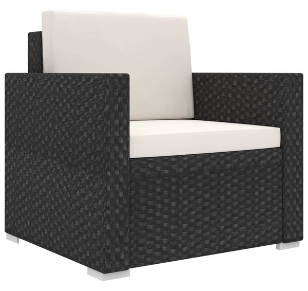 8-részes fekete polyrattan kerti bútorszett párnákkal
