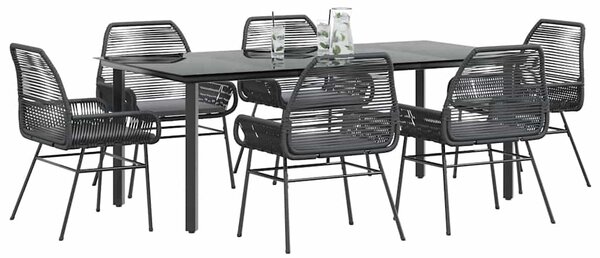 7 részes fekete polyrattan üveg kerti étkezőgarnitúra párnákkal