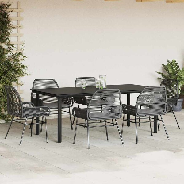 7 részes fekete polyrattan üveg kerti étkezőgarnitúra párnákkal