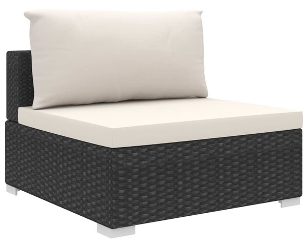 8-részes fekete polyrattan kerti bútorszett párnákkal