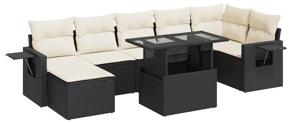 8 részes fekete polyrattan kerti ülőgarnitúra párnákkal