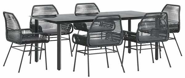 7 részes fekete polyrattan üveg kerti étkezőgarnitúra párnákkal