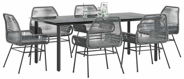 7 részes szürke polyrattan üveg kerti étkezőgarnitúra párnával