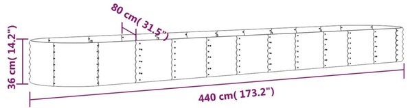 Acél Kerti Magaságyás - Ovális - 440x80x36 cm