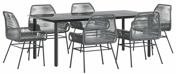 7 részes szürke polyrattan üveg kerti étkezőgarnitúra párnával
