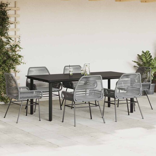 7 részes szürke polyrattan üveg kerti étkezőgarnitúra párnával