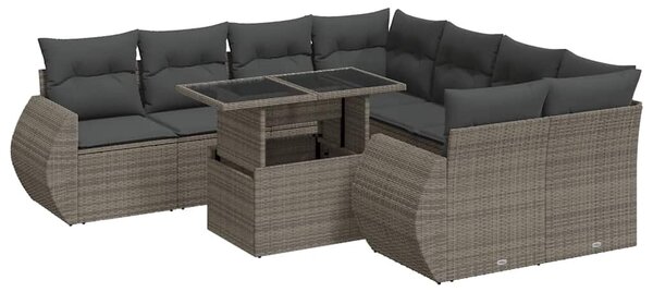 9 részes szürke polyrattan kerti ülőgarnitúra párnákkal