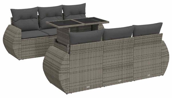 7 részes szürke polyrattan kerti ülőgarnitúra párnákkal