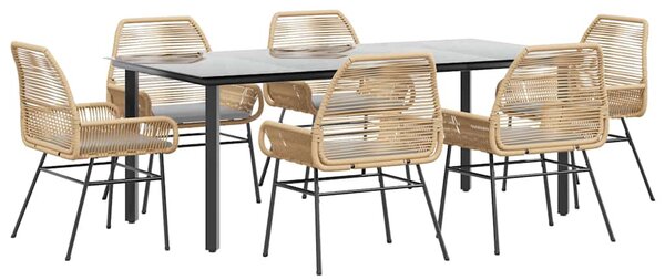7 észes barna polyrattan üveg kerti étkezőgarnitúra párnával