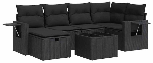 7 részes fekete polyrattan kerti ülőgarnitúra párnával