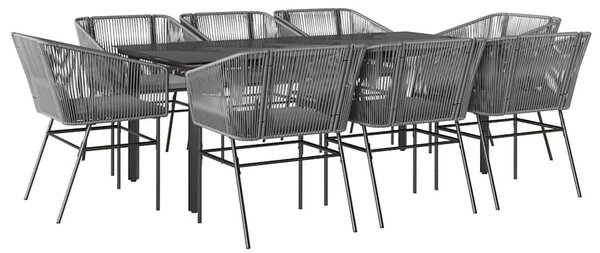 9 részes szürke polyrattan üveg kerti étkezőgarnitúra párnával