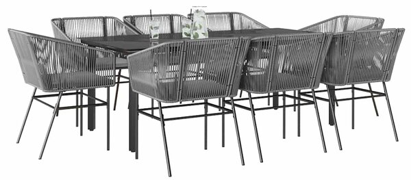 9 részes szürke polyrattan üveg kerti étkezőgarnitúra párnával