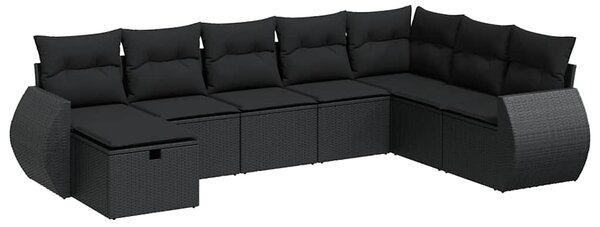 8 részes fekete polyrattan kerti ülőgarnitúra párnákkal
