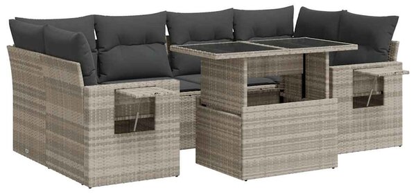 7 részes világosszürke polyrattan kerti ülőgarnitúra párnákkal