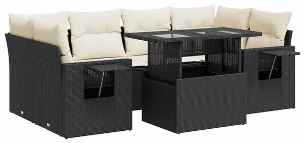 7 részes fekete polyrattan kerti ülőgarnitúra párnával