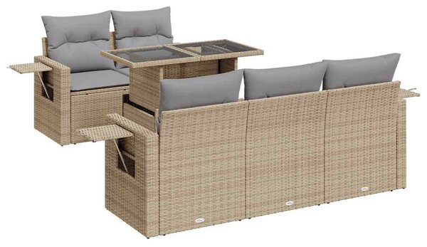 6 részes bézs polyrattan kerti ülőgarnitúra párnával