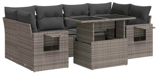 7 részes szürke polyrattan kerti ülőgarnitúra párnákkal