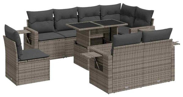 9 részes szürke polyrattan kerti ülőgarnitúra párnákkal