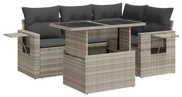 5 részes világosszürke polyrattan kerti ülőgarnitúra párnákkal