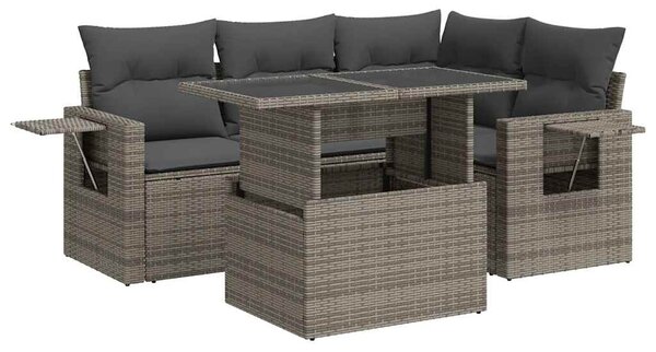 5 részes szürke polyrattan kerti ülőgarnitúra párnákkal