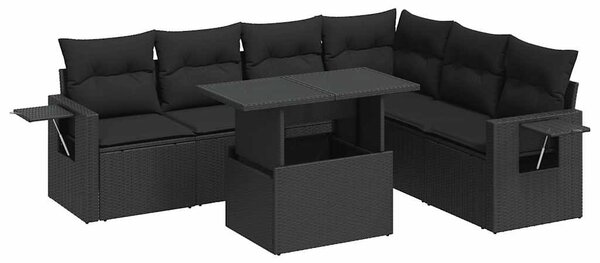 7 részes fekete polyrattan kerti ülőgarnitúra párnával