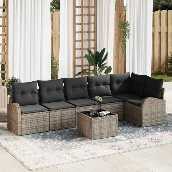 Kerti Kanapé Szett párnával 7 pcs Szürke Poli rattan