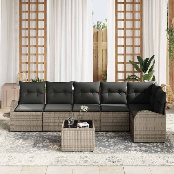 Kerti Kanapé Szett párnával 7 pcs Szürke Poli rattan