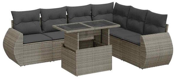 7 részes szürke polyrattan kerti ülőgarnitúra párnákkal