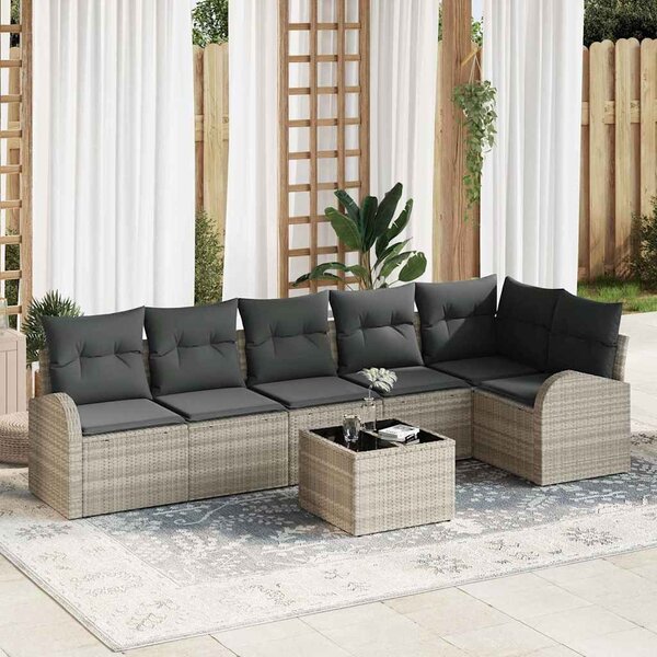 Kerti Kanapé Szett párnával 7 pcs Világosszürke Poli rattan