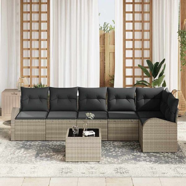 Kerti Kanapé Szett párnával 7 pcs Világosszürke Poli rattan