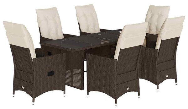 7 részes barna polyrattan kerti étkezőgarnitúra párnával