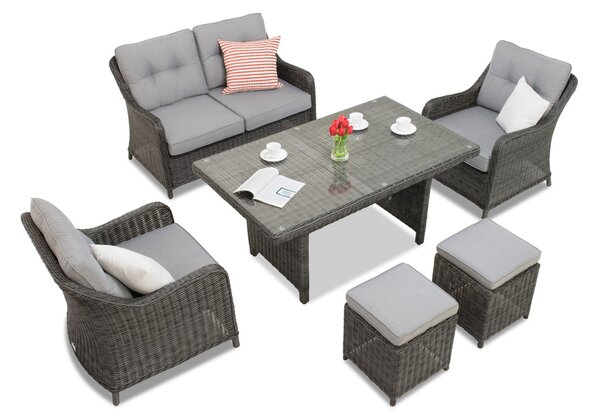 Garden Point Toledo Apetito 4 technorattán kerti bútorok, antracit, puffokkal