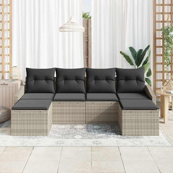 Kanapé Szett párnával 6 pcs Világosszürke polirattan