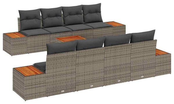 Kerti Kanapé Szett párnával 9 pcs Szürke Poli rattan