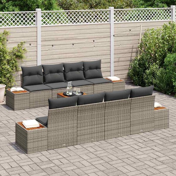 Kerti Kanapé Szett párnával 9 pcs Szürke Poli rattan