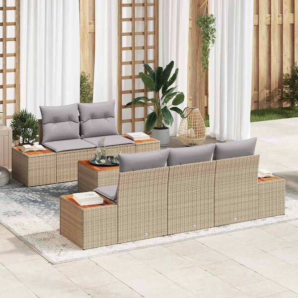 Kerti Kanapé Szett párnával 6 pcs Bézs Poli rattan