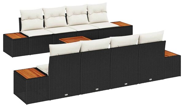 Kerti Kanapé Szett párnával 9 pcs Fekete Poli rattan