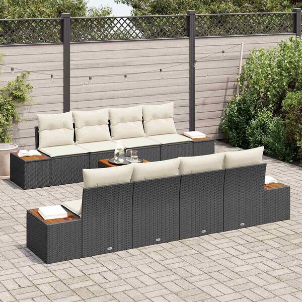 Kerti Kanapé Szett párnával 9 pcs Fekete Poli rattan