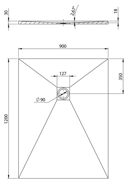 Polysan Öntött márványból készült Polysan, TRENECA zuhanytálca 120x90cm méretállítási lehetőséggel, szürke matt, 84307.31