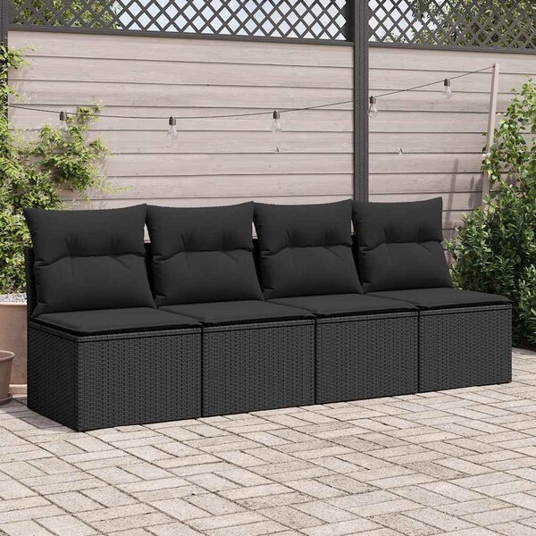 2 részes fekete polyrattan akácfa kerti ülőgarnitúra párnával
