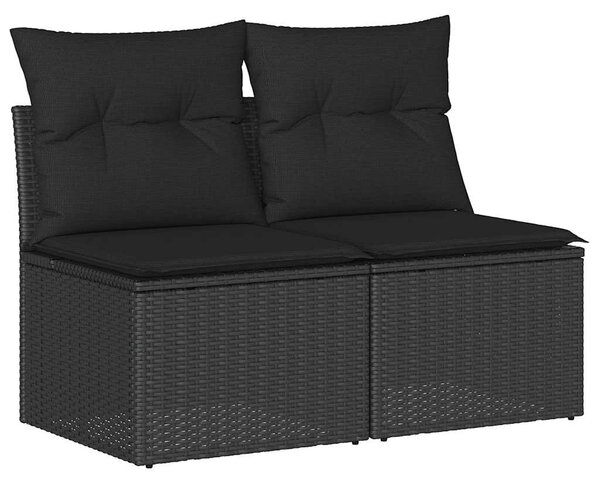 2 részes fekete polyrattan akácfa kerti ülőgarnitúra párnával