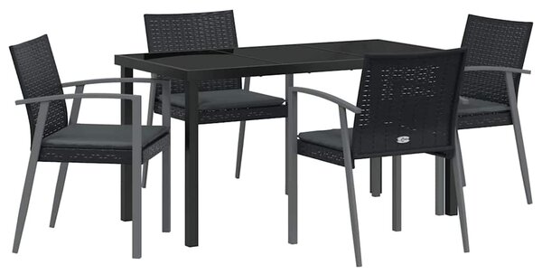 Kert étkező szett 5 db Fekete és Szürke PE Rattan