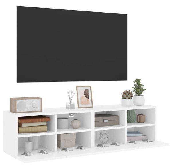 2 db fehér szerelt fa fali TV-szekrény 60 x 30 x 30 cm
