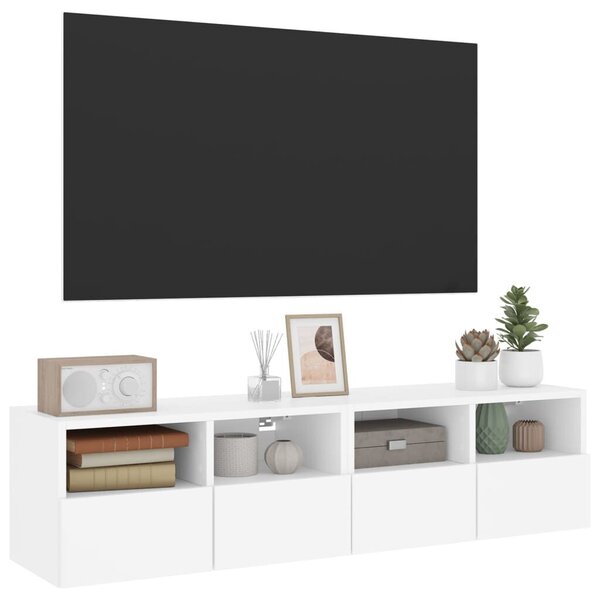 2 db fehér szerelt fa fali TV-szekrény 60 x 30 x 30 cm
