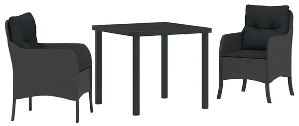 Kert étkező szett párnával 3 pcs Fekete polirattan